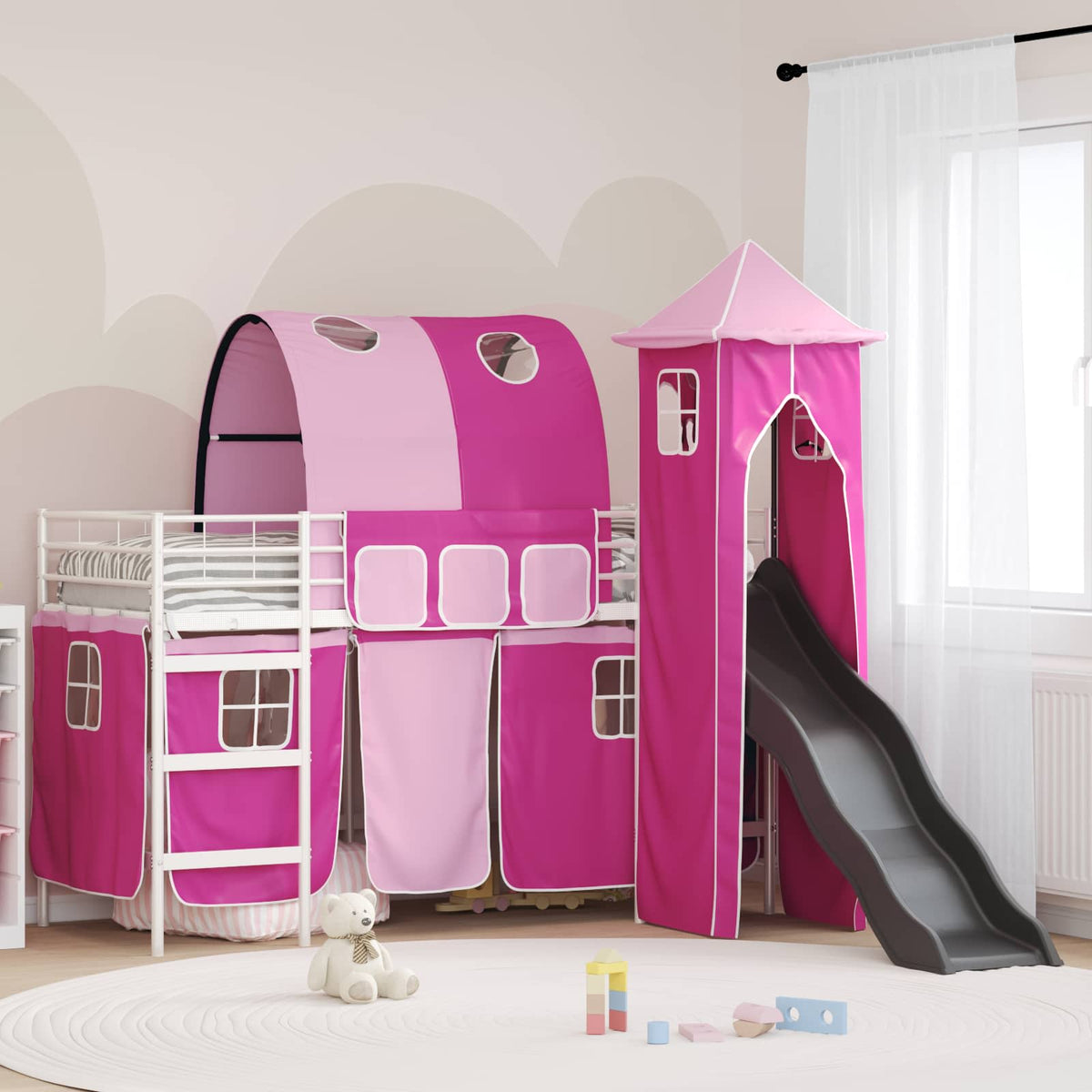 Kids' Bunk Bed Frame Metal Length 190 cm White and pink 75 cm