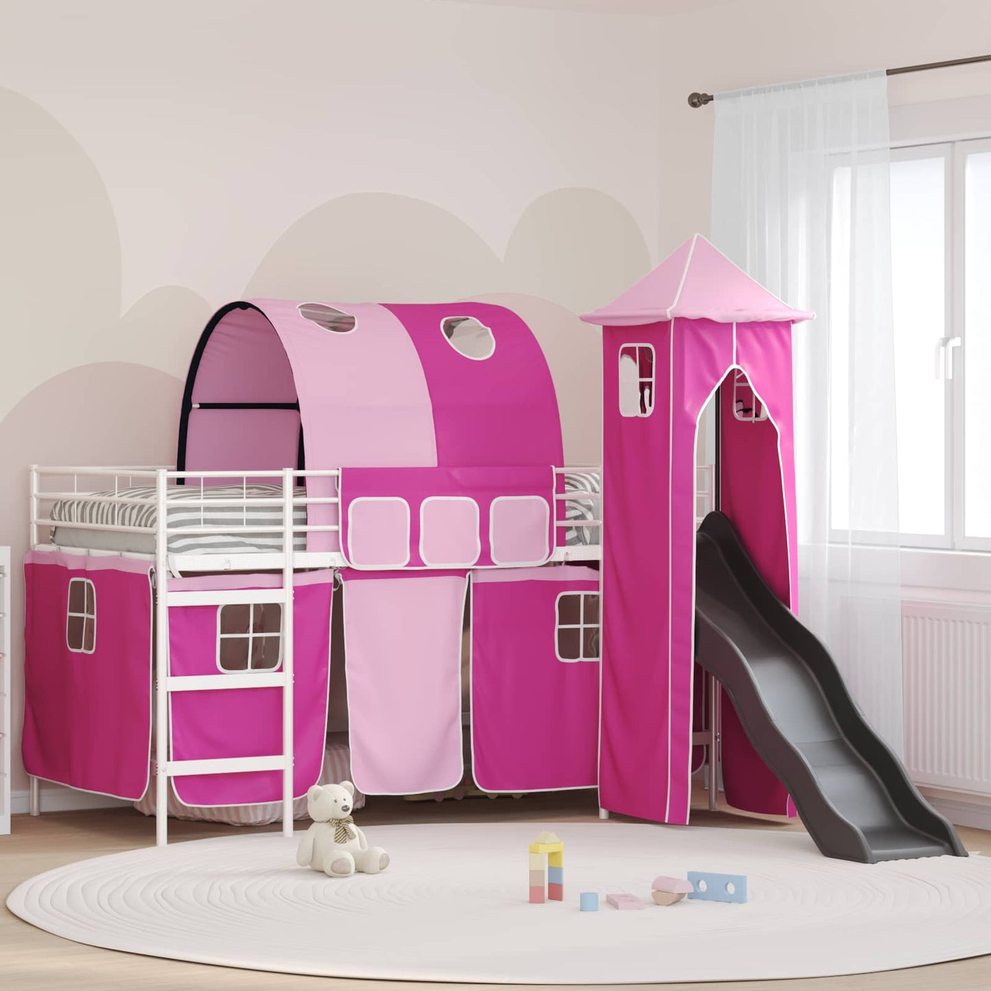 vidaXL Kids'Bunk Bed Frame Plain White and Pink 80 x 200 cm Metal 1