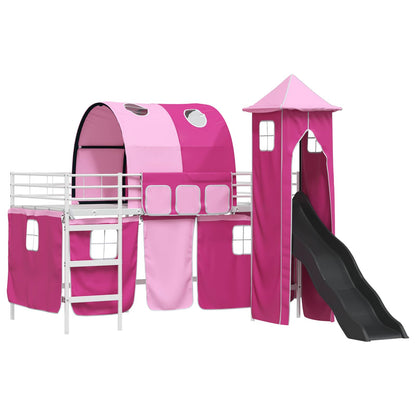 vidaXL Kids'Bunk Bed Frame Plain White and Pink 80 x 200 cm Metal 4