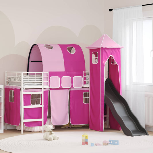 vidaXL Kids'Bunk Bed Frame Plain White and Pink 100 x 190 cm Metal 1