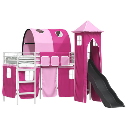 vidaXL Kids'Bunk Bed Frame Plain White and Pink 100 x 190 cm Metal 2