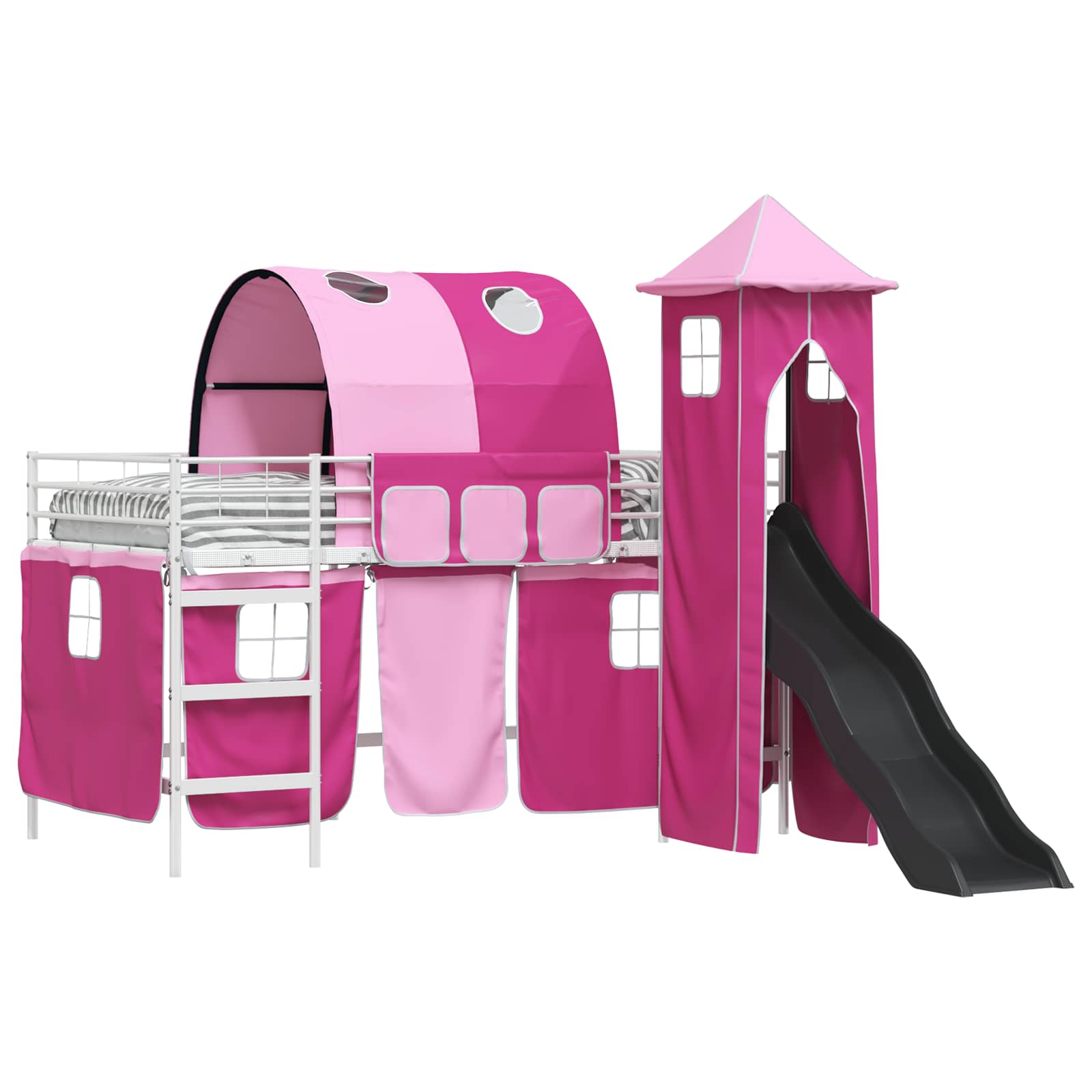 vidaXL Kids'Bunk Bed Frame Plain White and Pink 100 x 200 cm Metal 2