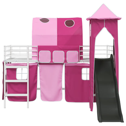 vidaXL Kids'Bunk Bed Frame Plain White and Pink 100 x 200 cm Metal 6