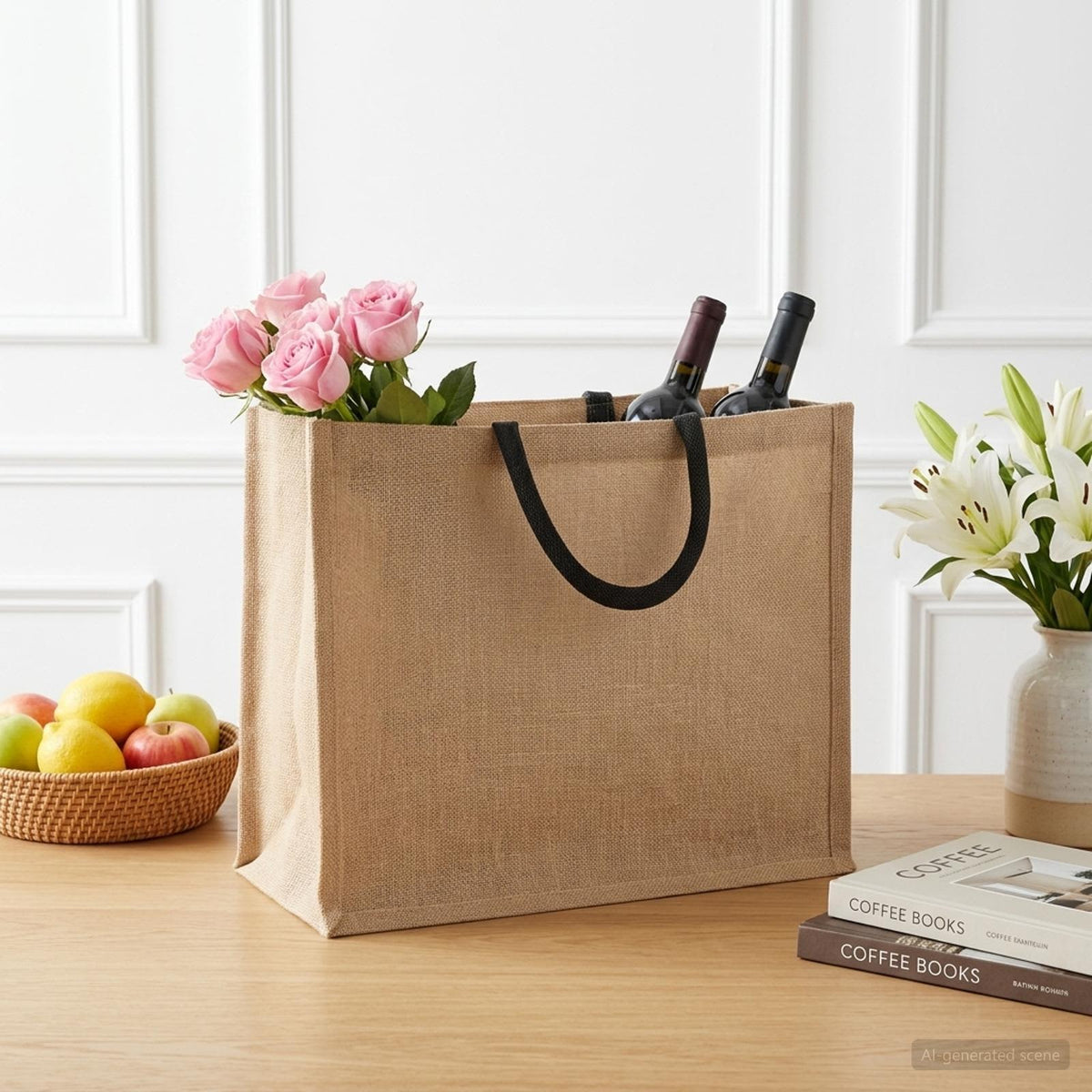 Jute Handbags 42 x 33 x 19 cm Width 42 cm Natural and black