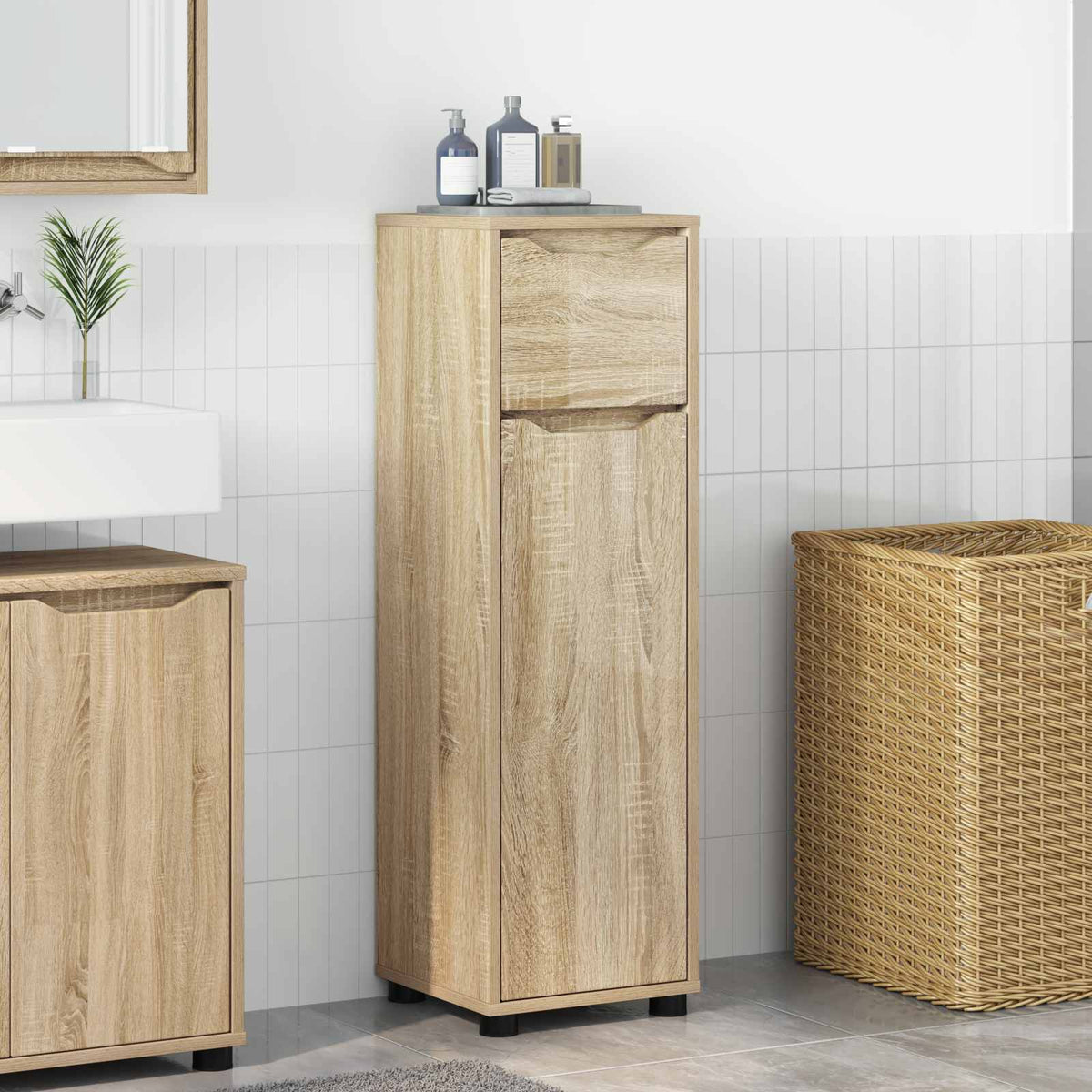 Bathroom Cabinet 30.5 x 30 x 101 cm Engineered Wood Sonoma oak