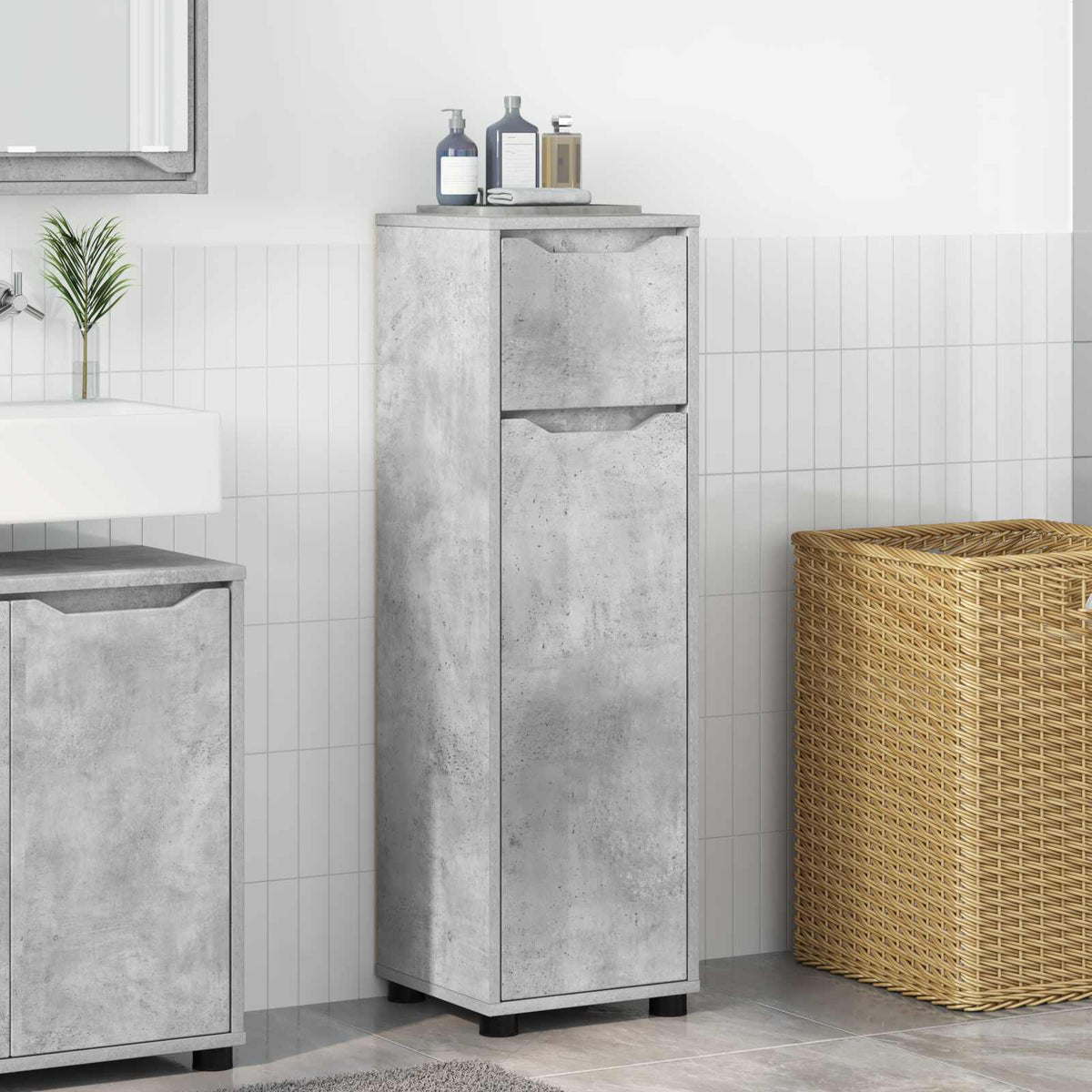 Bathroom Cabinet 30.5 x 30 x 101 cm Engineered Wood Concrete grey