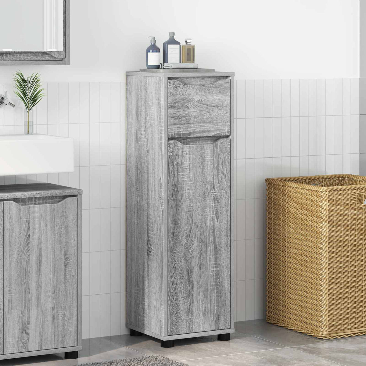 Bathroom Cabinet 30.5 x 30 x 101 cm Engineered Wood Grey sonoma