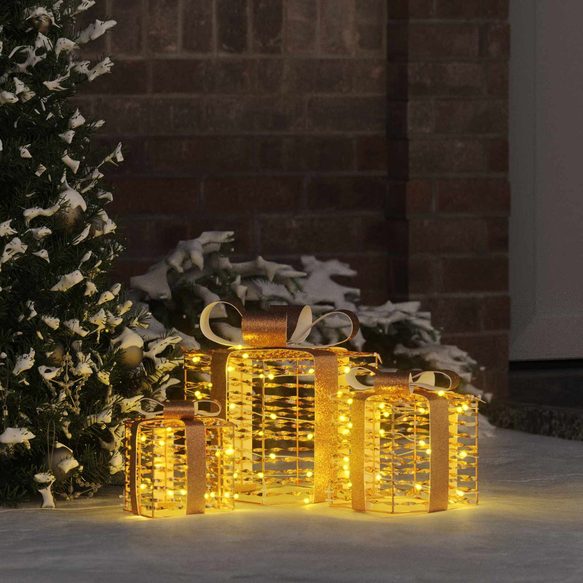 vidaXL Lighted Christmas Gift Box 3 pcs Warm White 1