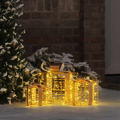 vidaXL Lighted Christmas Gift Box 3 pcs Warm White 1