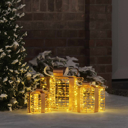 vidaXL Lighted Christmas Gift Box 3 pcs Warm White 1