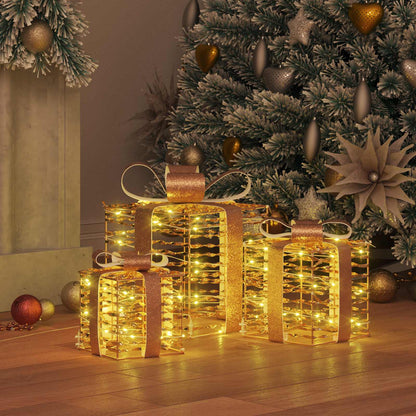 vidaXL Lighted Christmas Gift Box 3 pcs Warm White 3