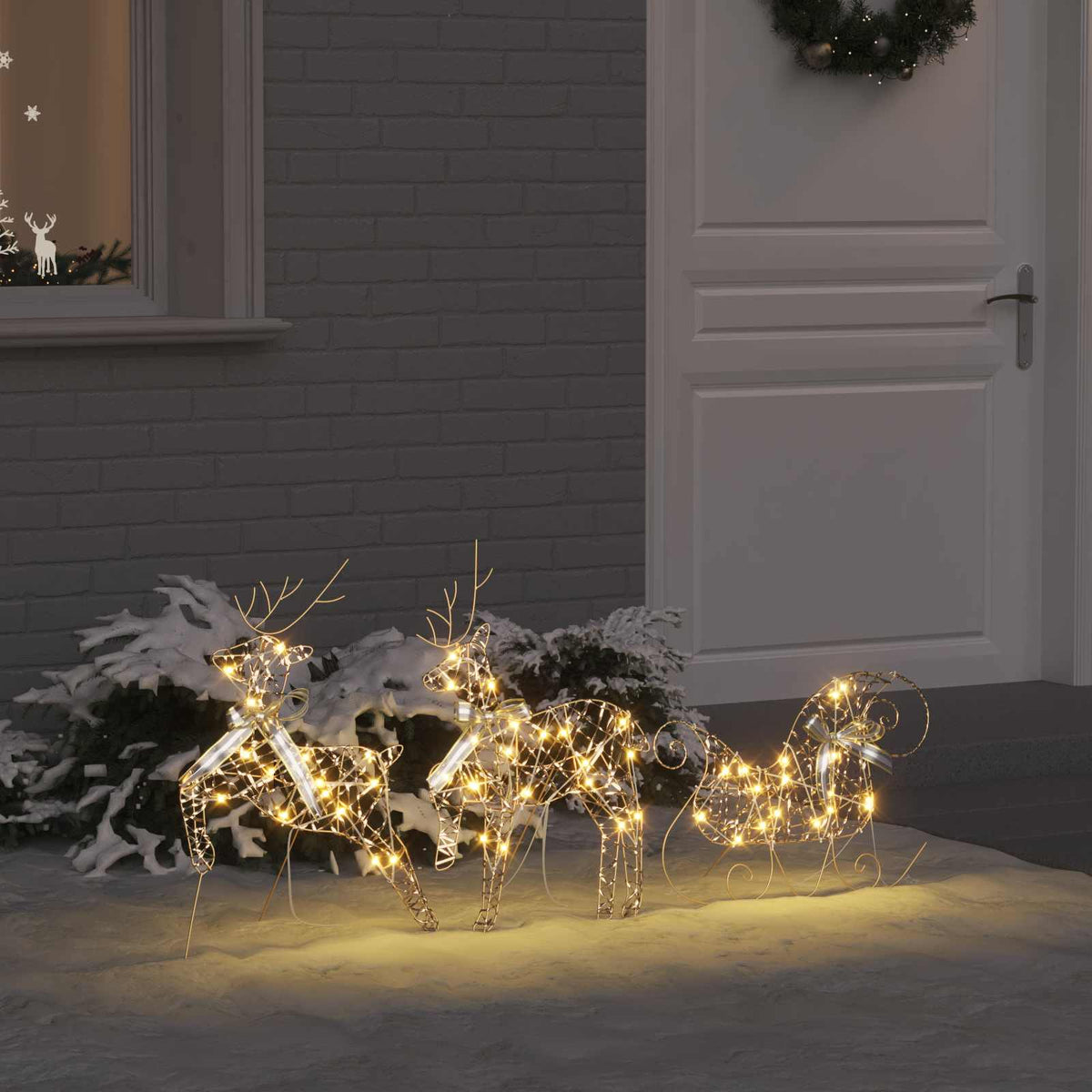 Christmas Reindeer with sleigh 60 LEDs Warm White Gold PET 3