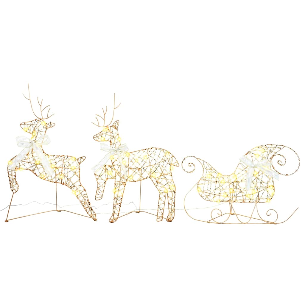 Christmas Reindeer with sleigh 60 LEDs Warm White Gold PET 3