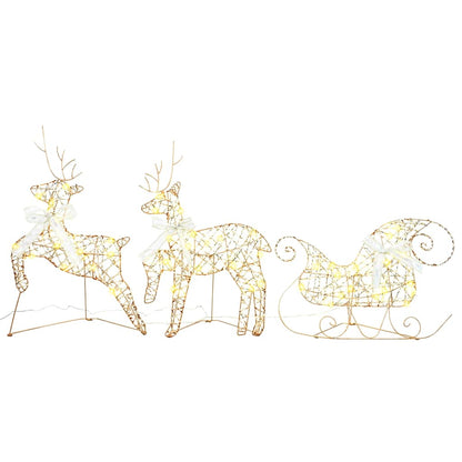 Christmas Reindeer with sleigh 60 LEDs Warm White Gold PET 3