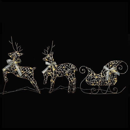 Christmas Reindeer with sleigh 60 LEDs Warm White Gold PET 3