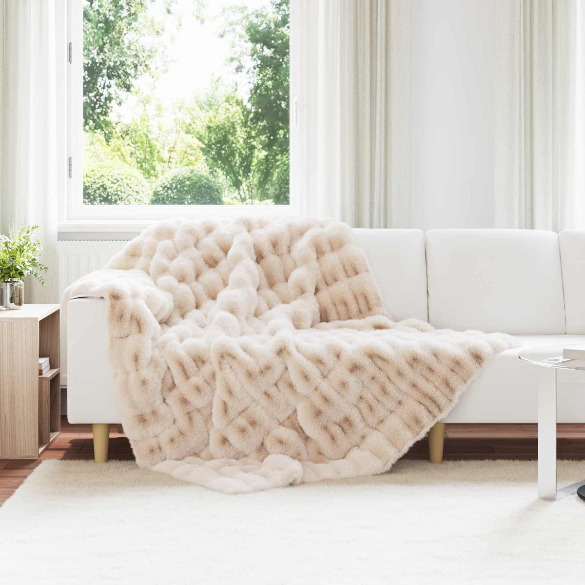 Anti-Slip Faux Rabbit Fur Blanket Olite 150 x 220 cm Beige