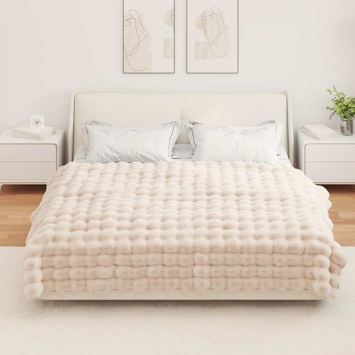 Anti-Slip Faux Rabbit Fur Blanket Olite 150 x 220 cm Beige