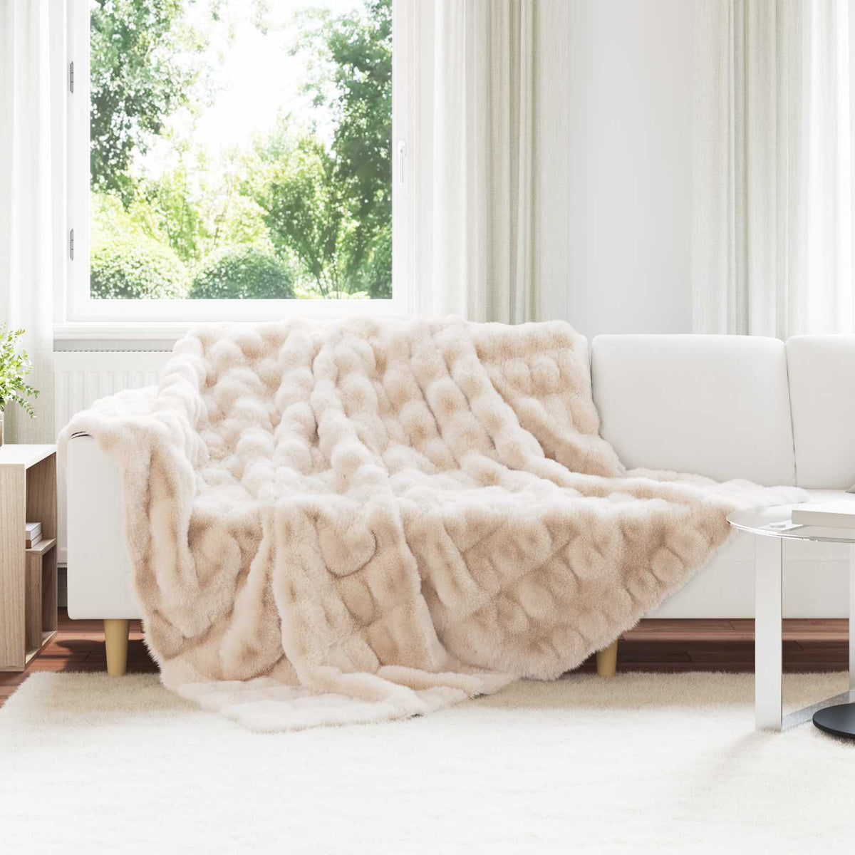 vidaXL Anti-Slip Faux Rabbit Fur Blanket Olite 4 pcs Beige 20.3 kg 1