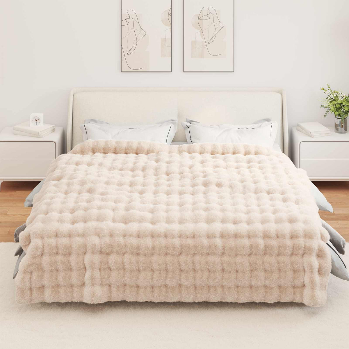 vidaXL Anti-Slip Faux Rabbit Fur Blanket Olite 4 pcs Beige 20.3 kg 4