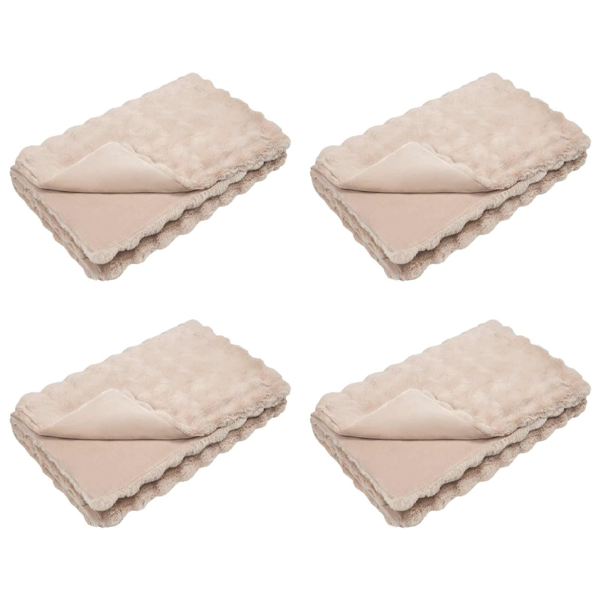 vidaXL Anti-Slip Faux Rabbit Fur Blanket Olite 4 pcs Beige 20.3 kg 2