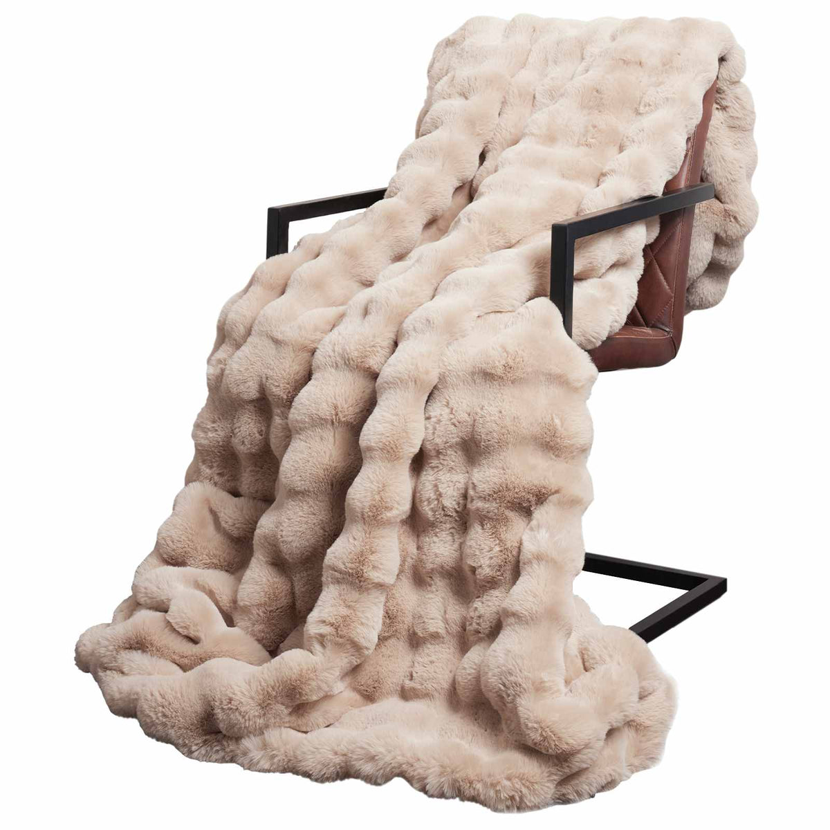 vidaXL Anti-Slip Faux Rabbit Fur Blanket Olite 4 pcs Beige 20.3 kg 3