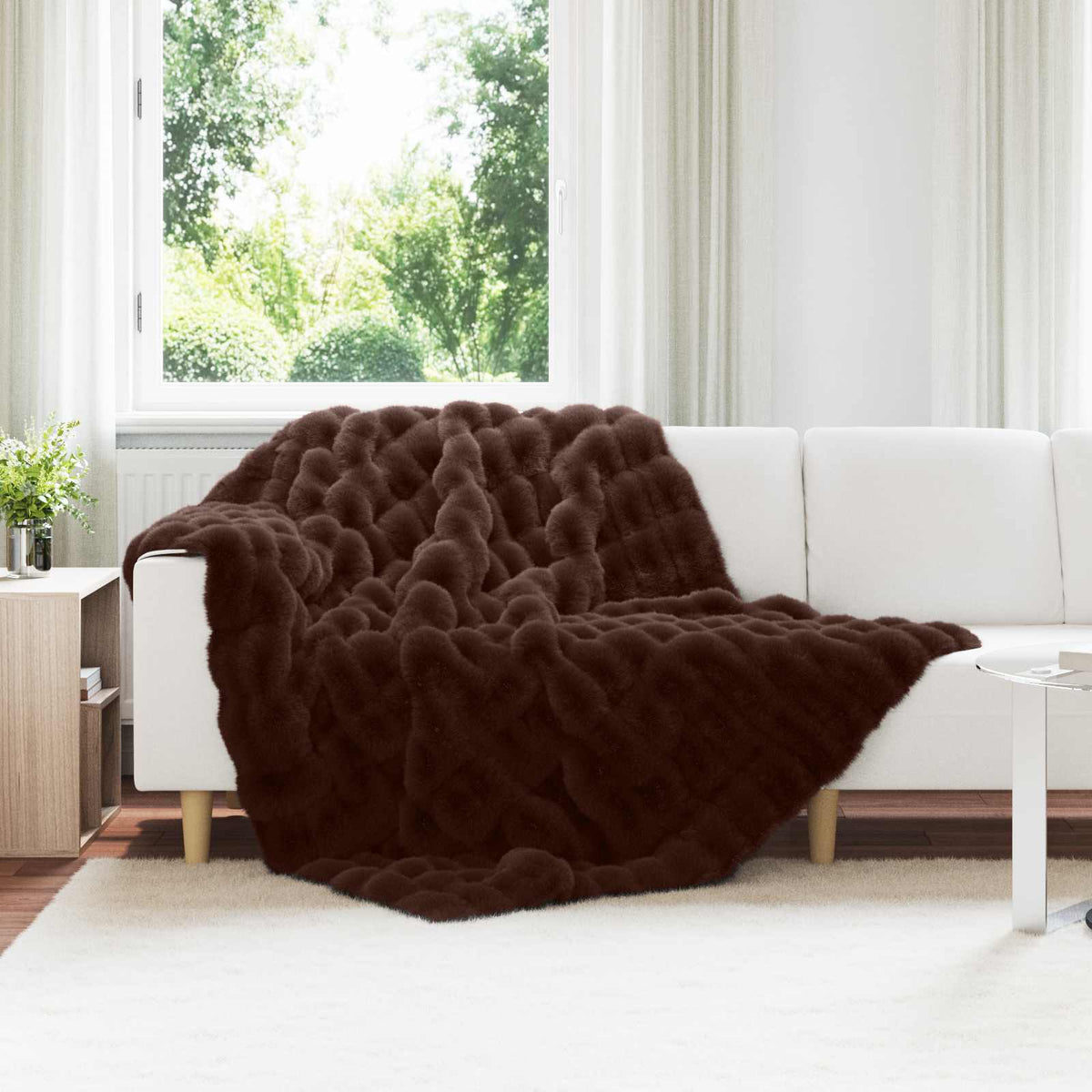 Anti-Slip Faux Rabbit Fur Blanket Olite 150 x 220 cm Camel