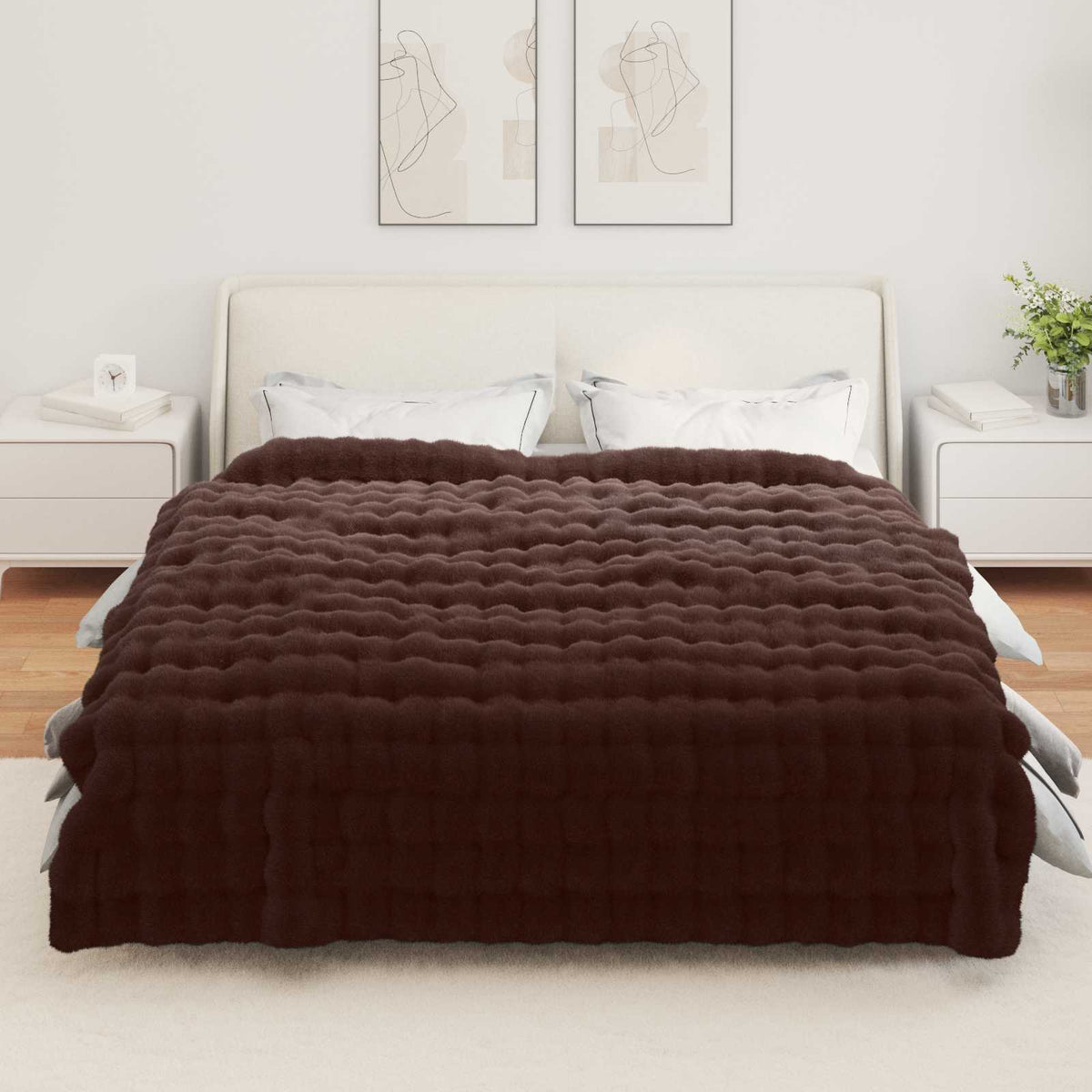 vidaXL Anti-Slip Faux Rabbit Fur Blanket Olite 4 pcs Camel 20.3 kg 4