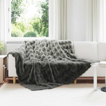 vidaXL Anti-Slip Faux Rabbit Fur Blanket Olite 4 pcs Dark Grey 20.3 kg 1