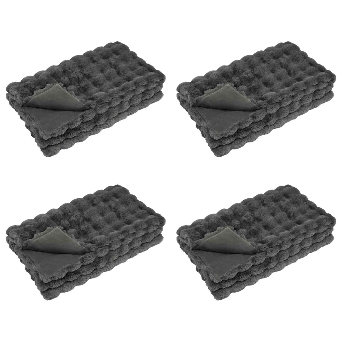 vidaXL Anti-Slip Faux Rabbit Fur Blanket Olite 4 pcs Dark Grey 20.3 kg 2