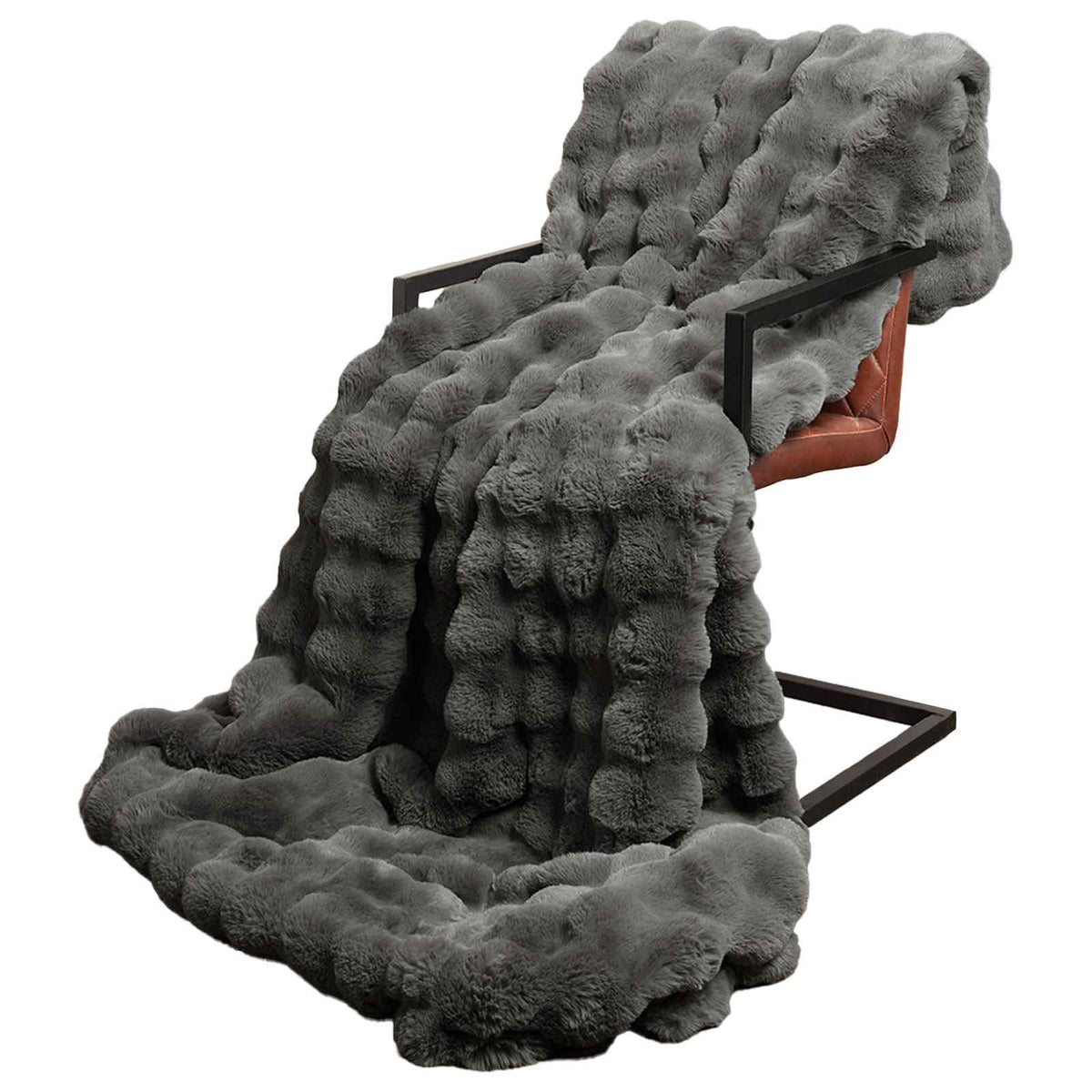 vidaXL Anti-Slip Faux Rabbit Fur Blanket Olite 4 pcs Dark Grey 20.3 kg 3