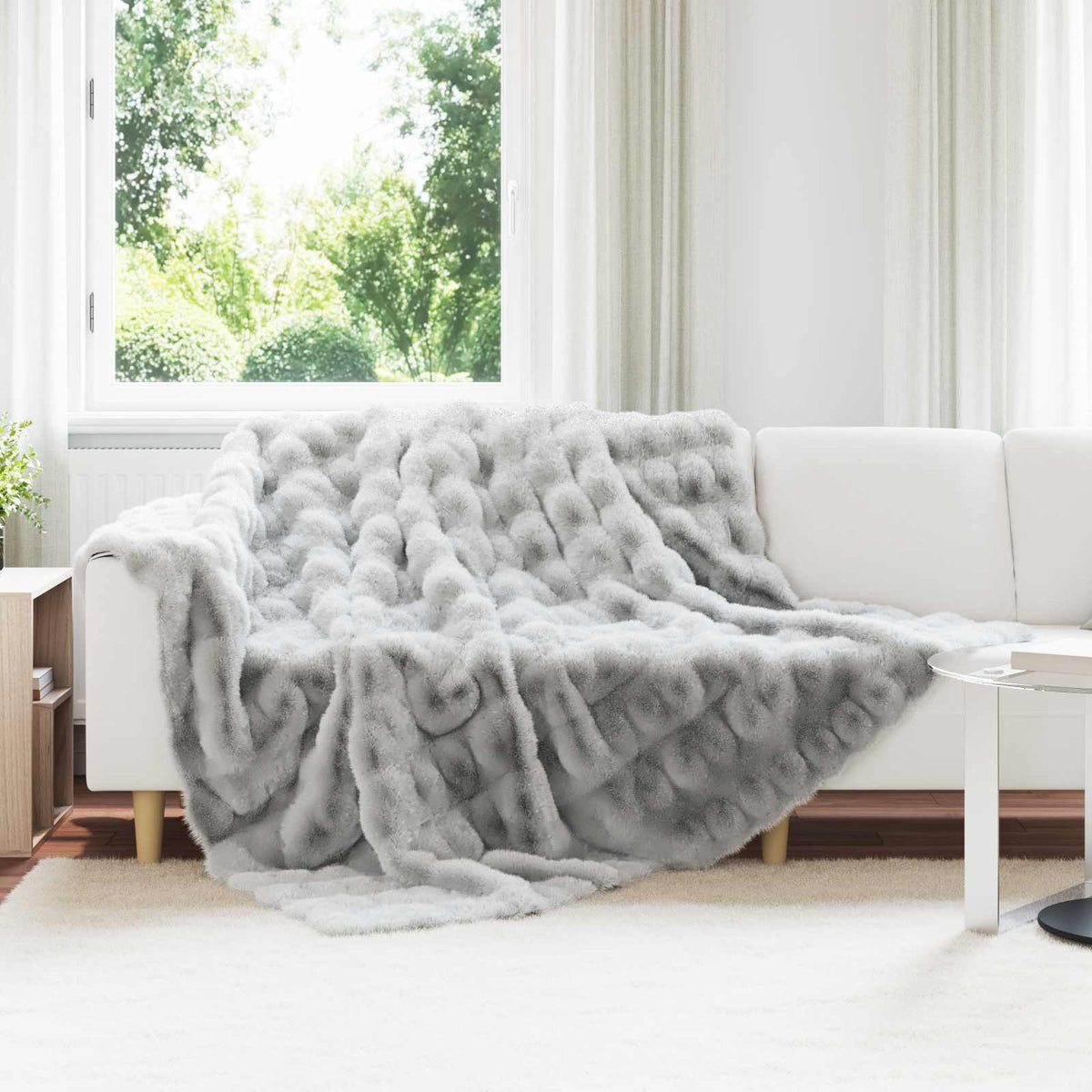 vidaXL Anti-Slip Faux Rabbit Fur Blanket Olite 4 pcs Grey 220 x 240 cm 1