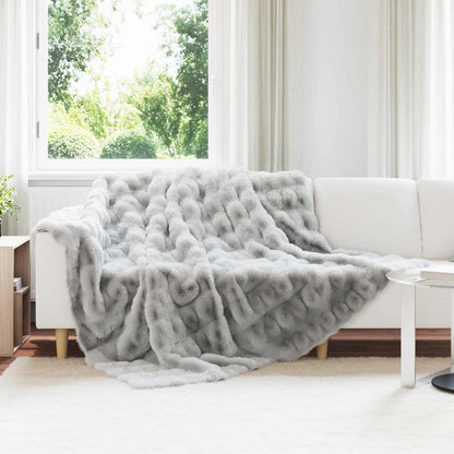 vidaXL Anti-Slip Faux Rabbit Fur Blanket Olite 4 pcs Grey 220 x 240 cm 1