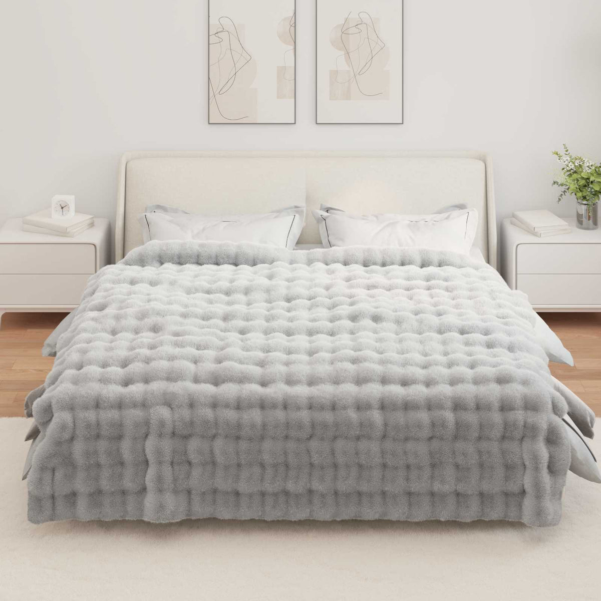 vidaXL Anti-Slip Faux Rabbit Fur Blanket Olite 4 pcs Grey 220 x 240 cm 4