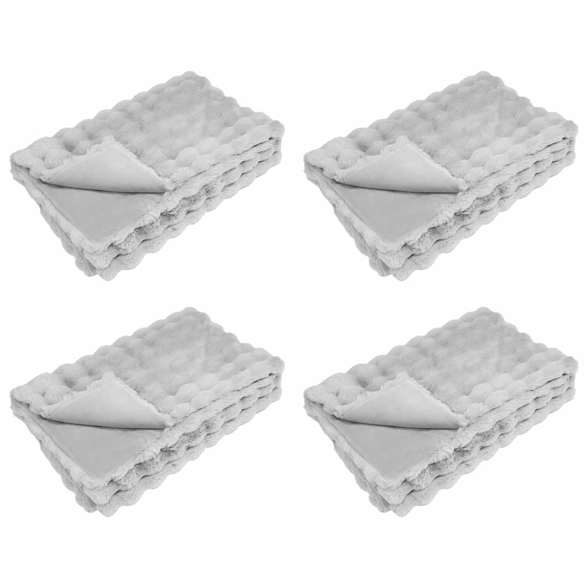 vidaXL Anti-Slip Faux Rabbit Fur Blanket Olite 4 pcs Grey 220 x 240 cm 2