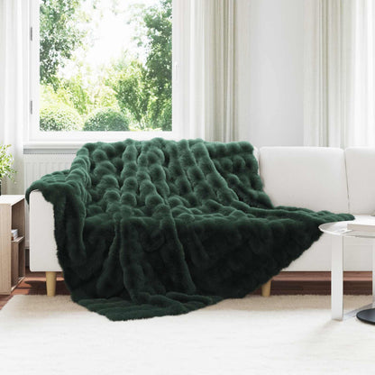 vidaXL Anti-Slip Faux Rabbit Fur Blanket Olite 4 pcs Dark Green 1