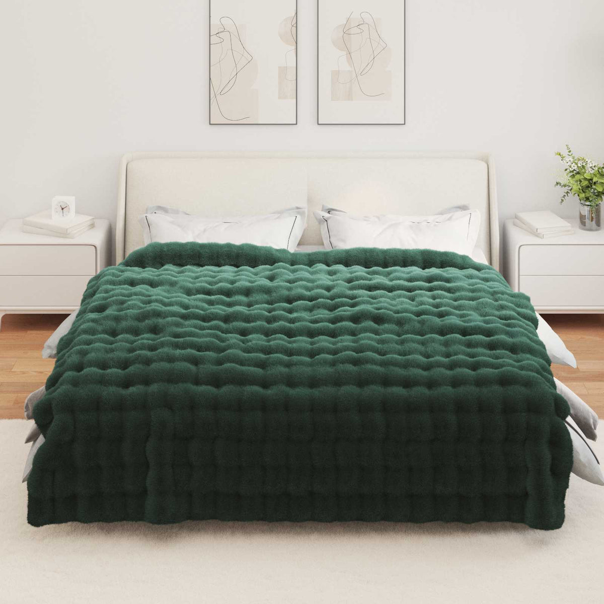 vidaXL Anti-Slip Faux Rabbit Fur Blanket Olite 4 pcs Dark Green 4