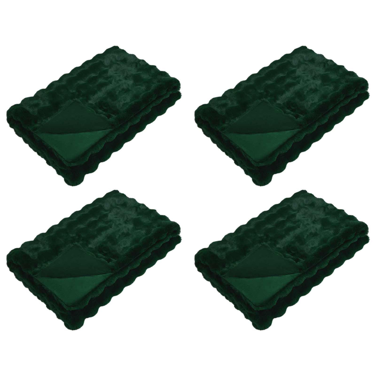 vidaXL Anti-Slip Faux Rabbit Fur Blanket Olite 4 pcs Dark Green 2