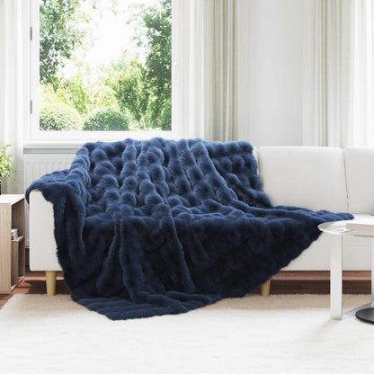 vidaXL Anti-Slip Faux Rabbit Fur Blanket Olite 4 pcs Marine Blue 1