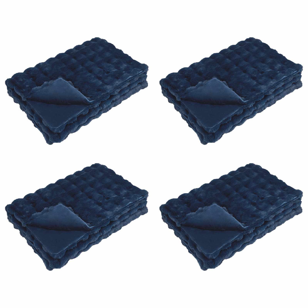 vidaXL Anti-Slip Faux Rabbit Fur Blanket Olite 4 pcs Marine Blue 2