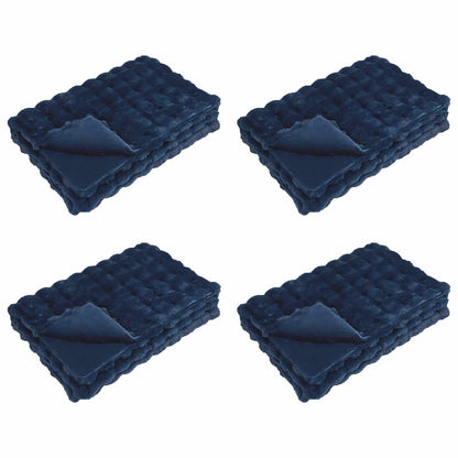 vidaXL Anti-Slip Faux Rabbit Fur Blanket Olite 4 pcs Marine Blue 2