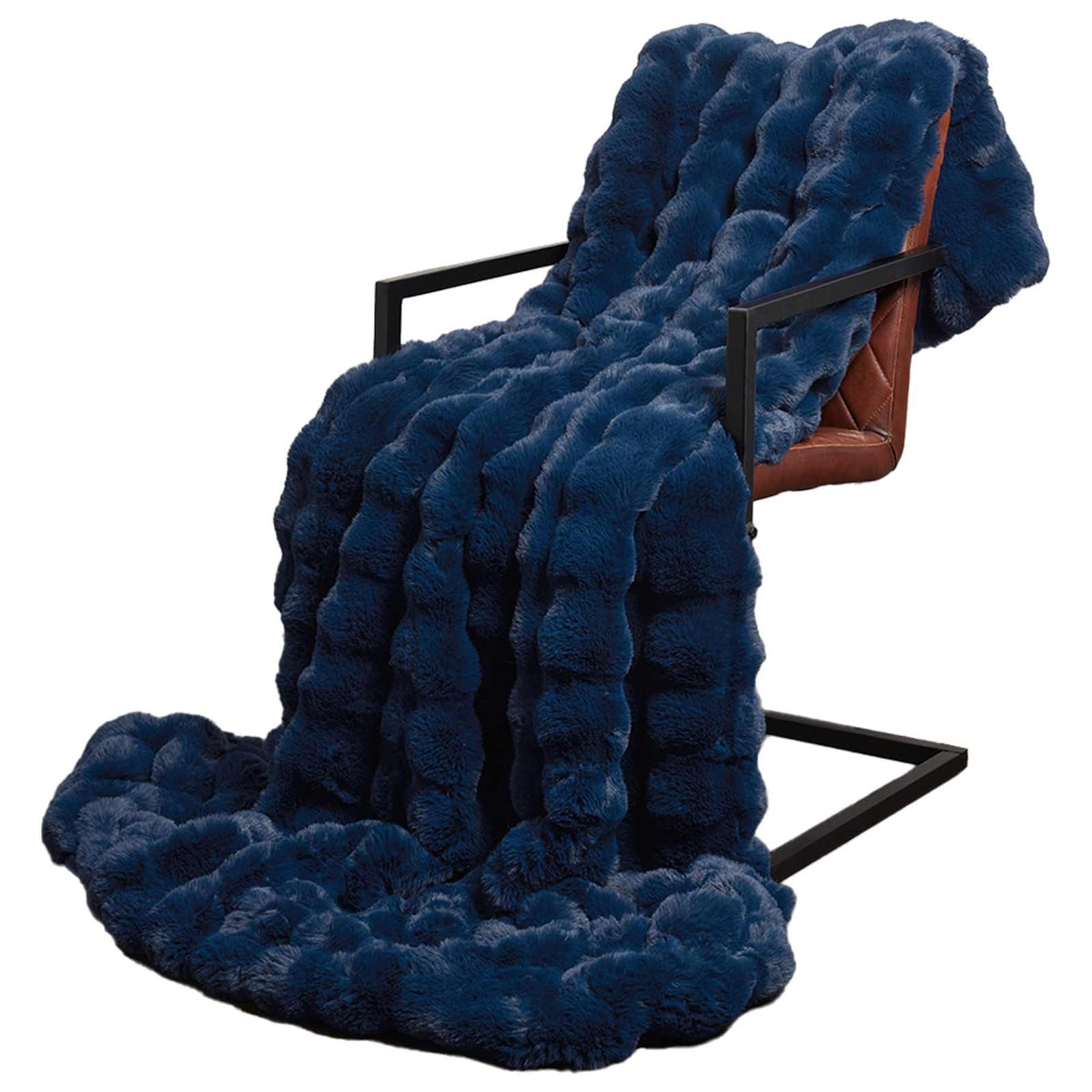 vidaXL Anti-Slip Faux Rabbit Fur Blanket Olite 4 pcs Marine Blue 3