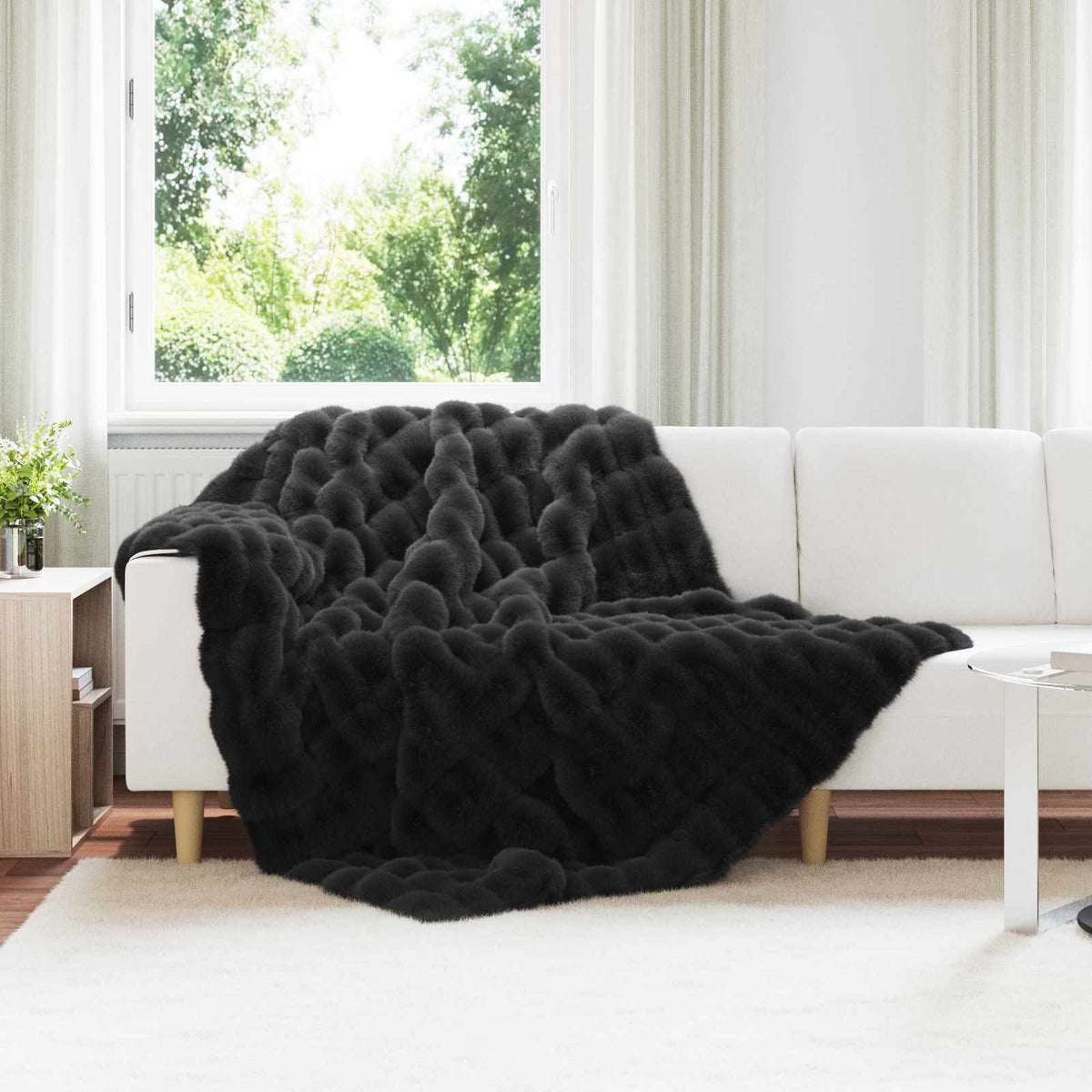Anti-Slip Faux Rabbit Fur Blanket Olite 150 x 220 cm Black