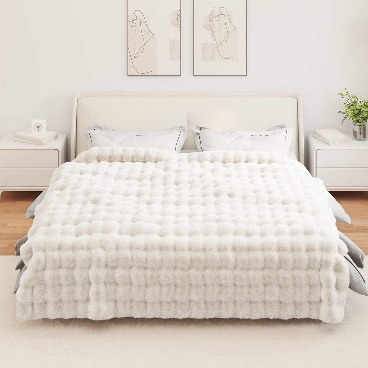 vidaXL Anti-Slip Faux Rabbit Fur Blanket Olite 4 pcs White 20.3 kg 4