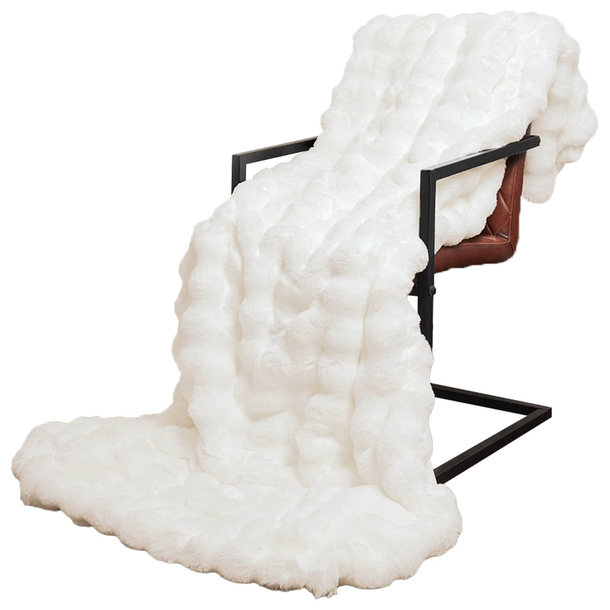 vidaXL Anti-Slip Faux Rabbit Fur Blanket Olite 4 pcs White 20.3 kg 3
