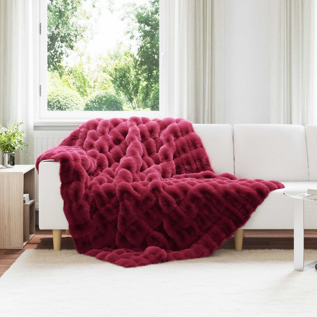 Anti-Slip Faux Rabbit Fur Blanket Olite 150 x 220 cm Bordeaux red
