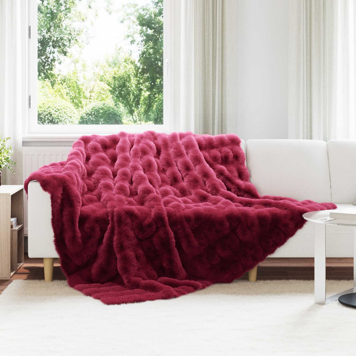 vidaXL Anti-Slip Faux Rabbit Fur Blanket Olite 4 pcs Bordeaux Red 1