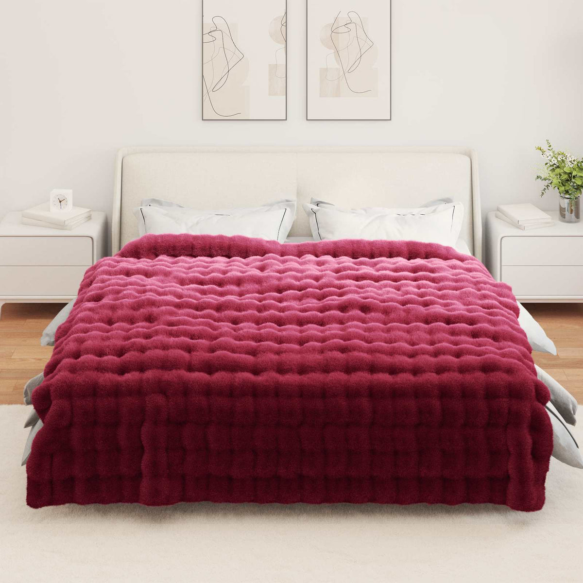 vidaXL Anti-Slip Faux Rabbit Fur Blanket Olite 4 pcs Bordeaux Red 4