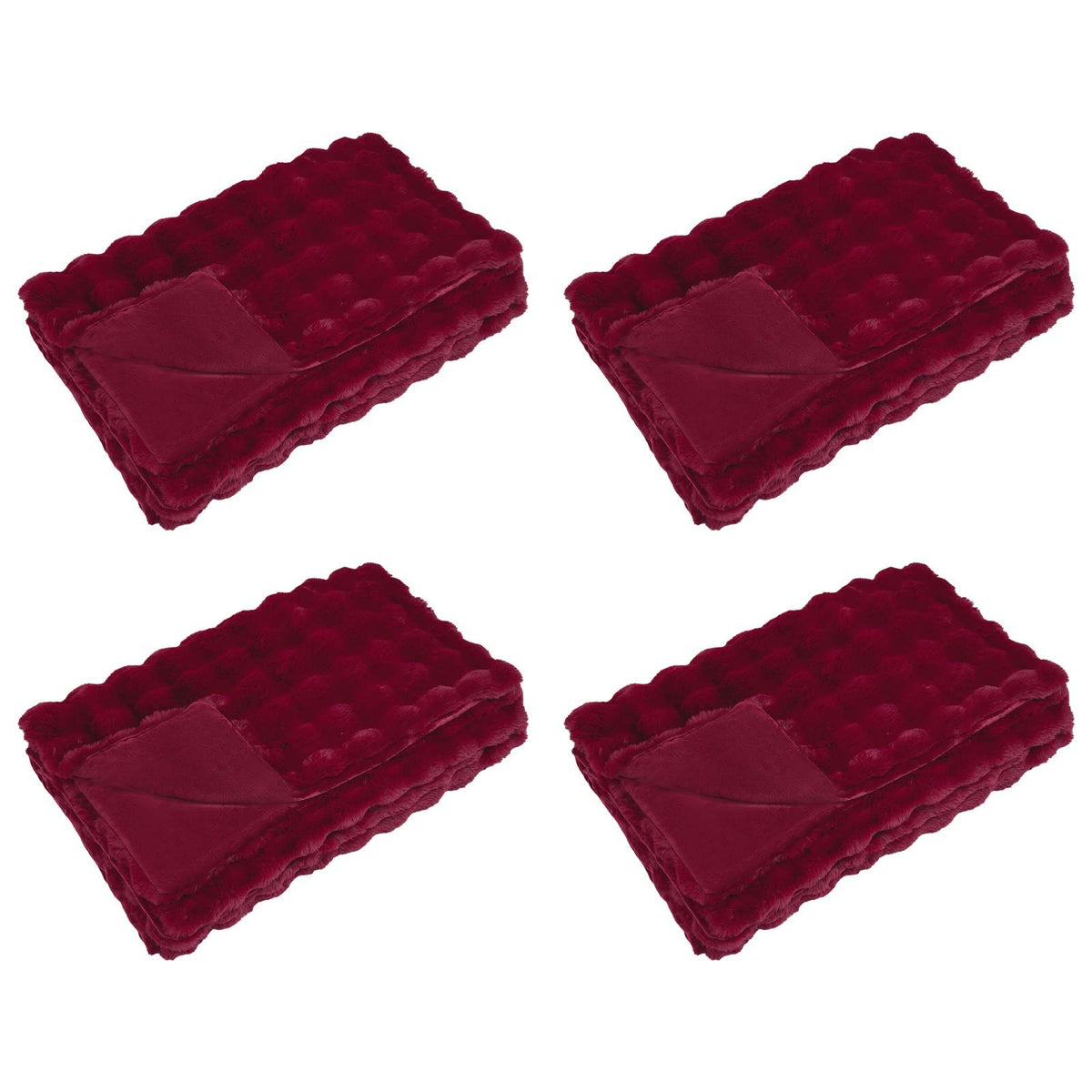 vidaXL Anti-Slip Faux Rabbit Fur Blanket Olite 4 pcs Bordeaux Red 2