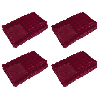vidaXL Anti-Slip Faux Rabbit Fur Blanket Olite 4 pcs Bordeaux Red 2