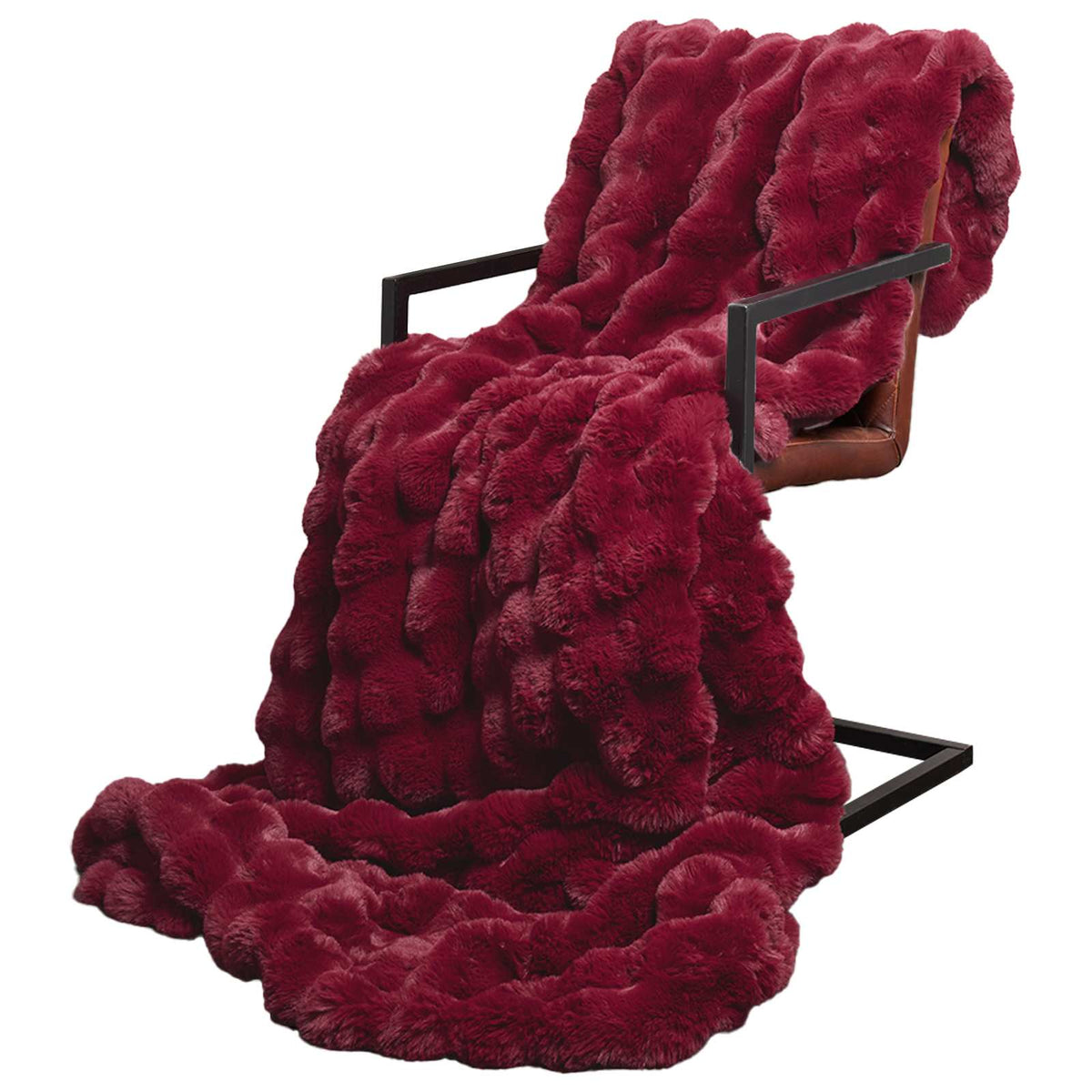 vidaXL Anti-Slip Faux Rabbit Fur Blanket Olite 4 pcs Bordeaux Red 3